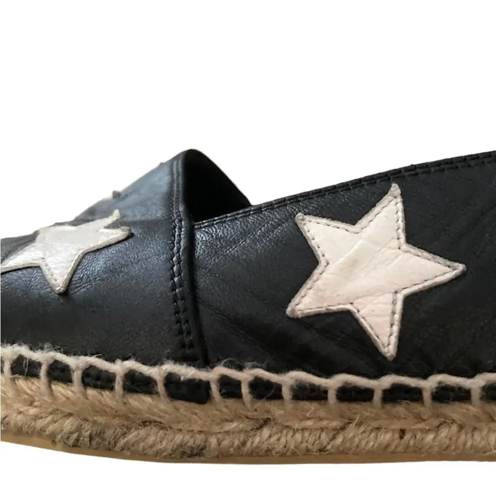 Yves Saint Laurent Black & White Leather Star Flat Espadrilles Size 39 or 9.